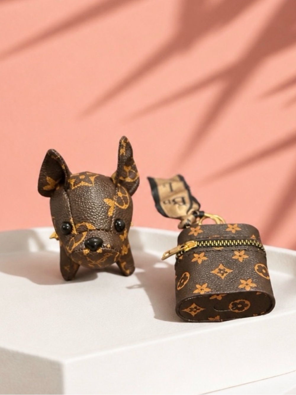 Brown Monogram Dog Charm with Key Pouch - Picture 3 of 4